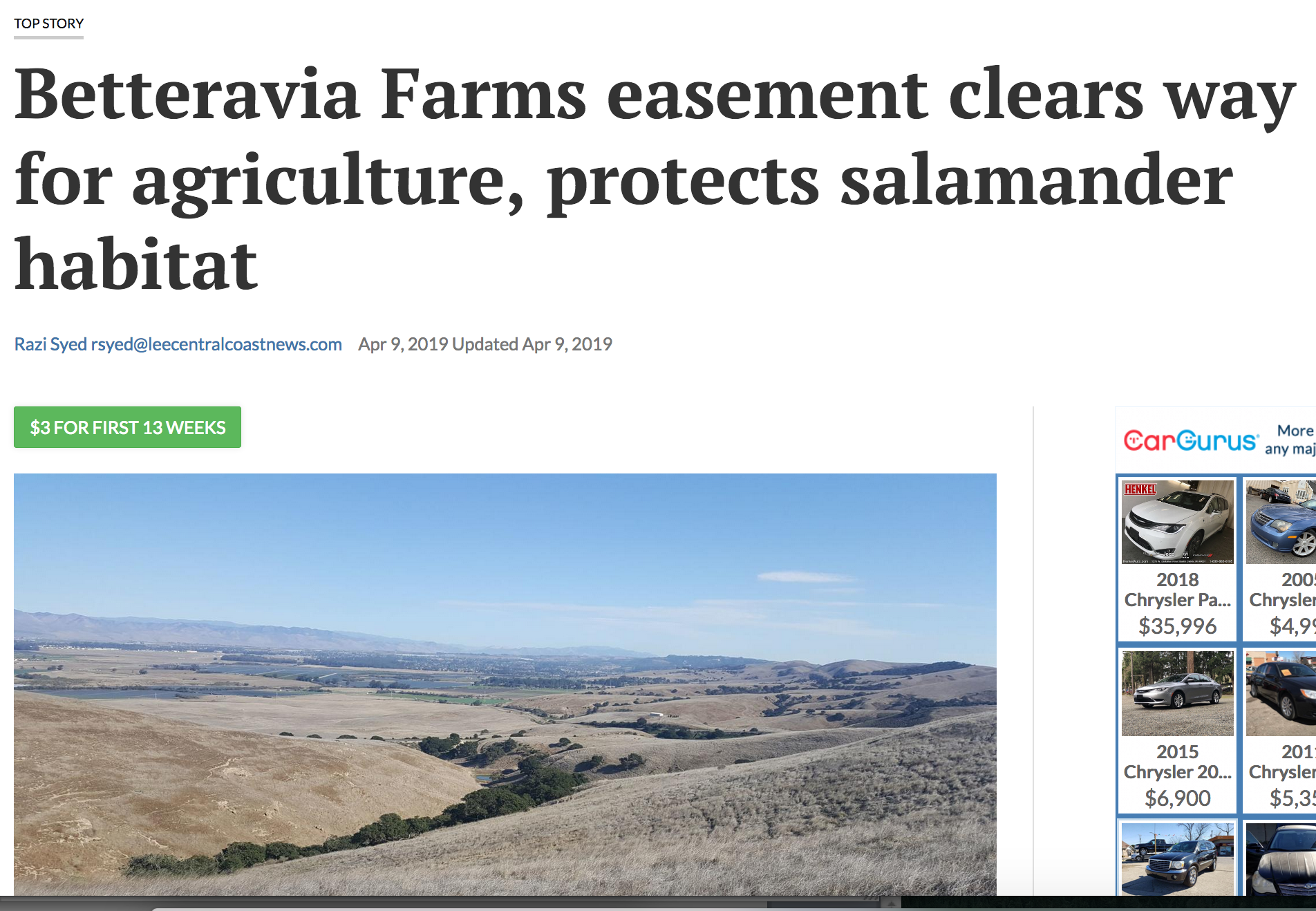 Betteravia Farms Easement Clears Way For Agriculture, Protects Salamander Habitat